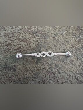 Silver Tone Infinity Industrial Bar with Crystal Accents